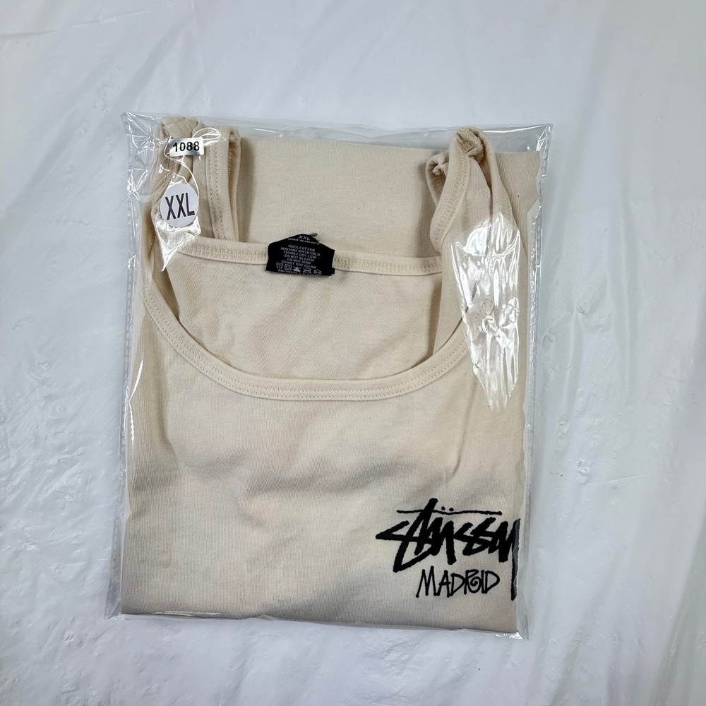 Stussy Madrid Graphic Tank Top Cream Mens XXL Sleeveless Shirt Cotton - Picture 7 of 7